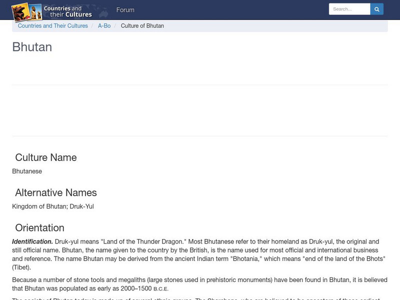 Countries and Their Cultures: Bhutan Handout