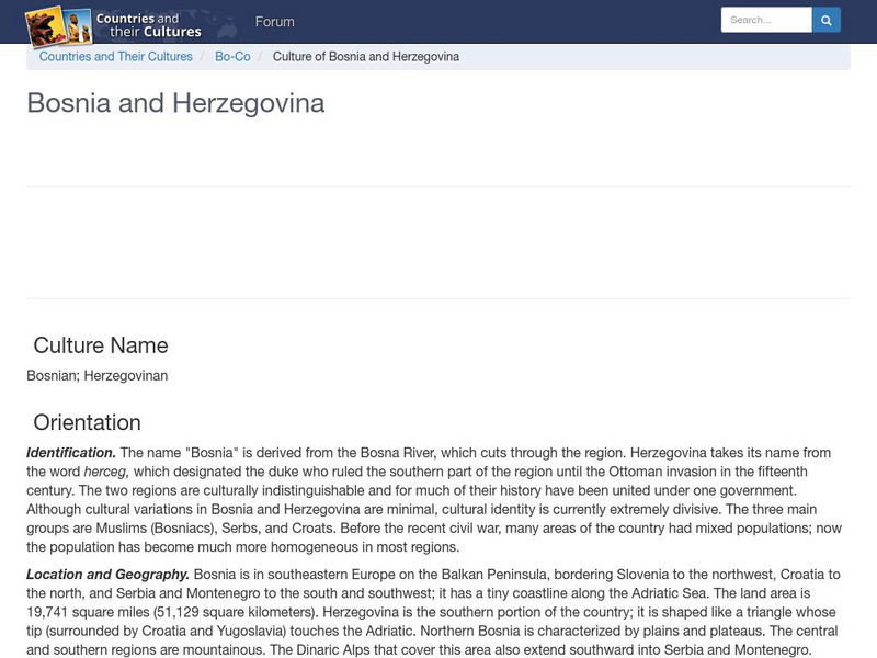 Countries and Their Cultures: Bosnia and Herzegovina Handout