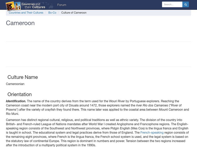 Countries and Their Cultures: Cameroon Handout