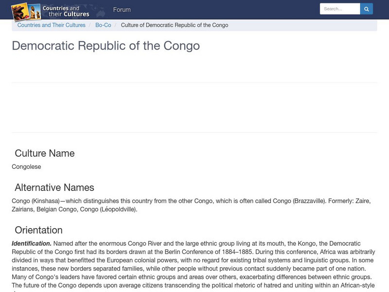 Countries and Their Cultures: Democratic Republic of the Congo Handout Countries and Their Cultures: Democratic Republic of the Congo Handout