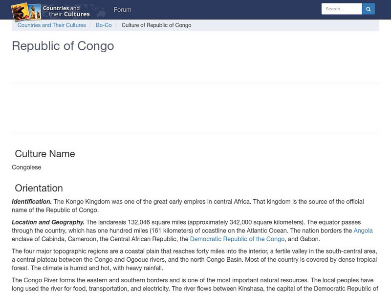 Countries and Their Cultures: Republic of Congo Handout Countries and Their Cultures: Republic of Congo Handout