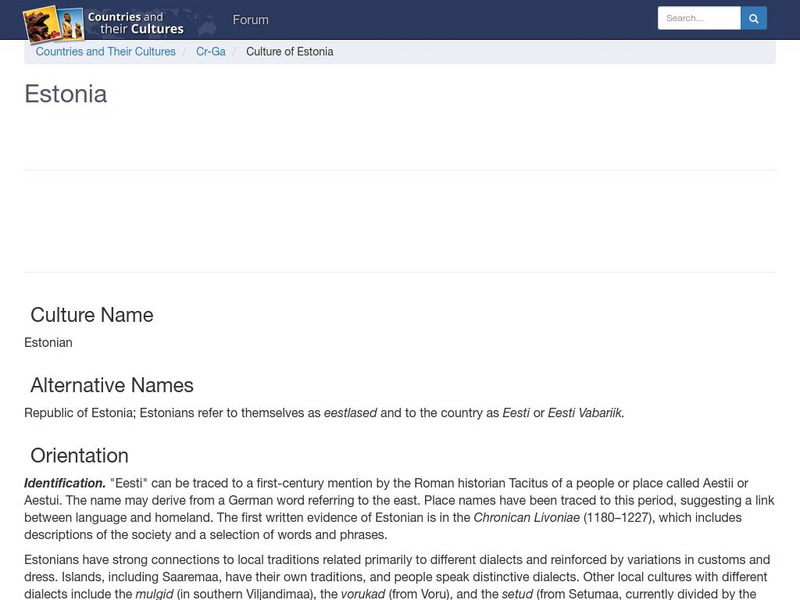 Countries and Their Cultures: Estonia Handout Countries and Their Cultures: Estonia Handout