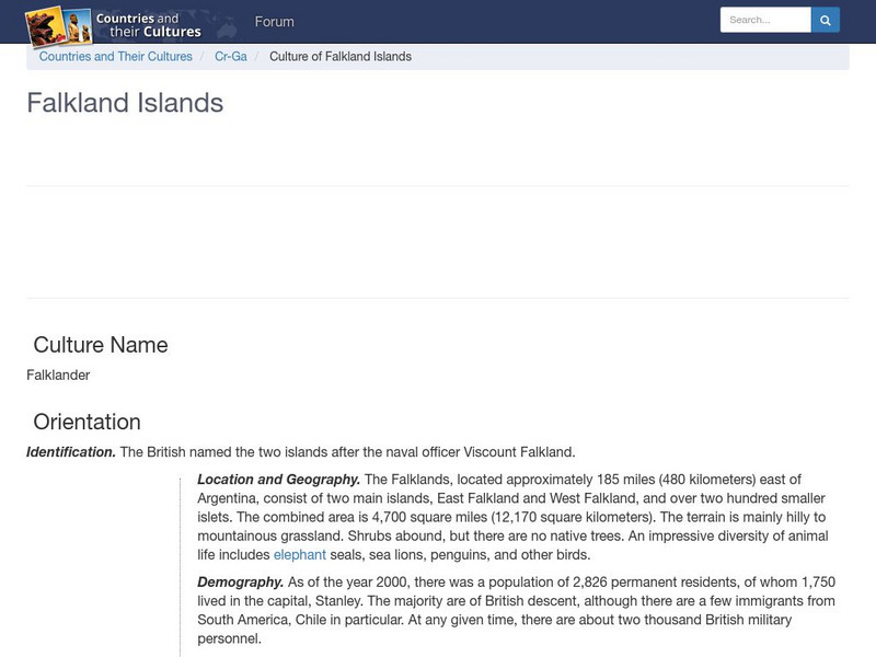 Countries and Their Cultures: Falkland Islands Handout