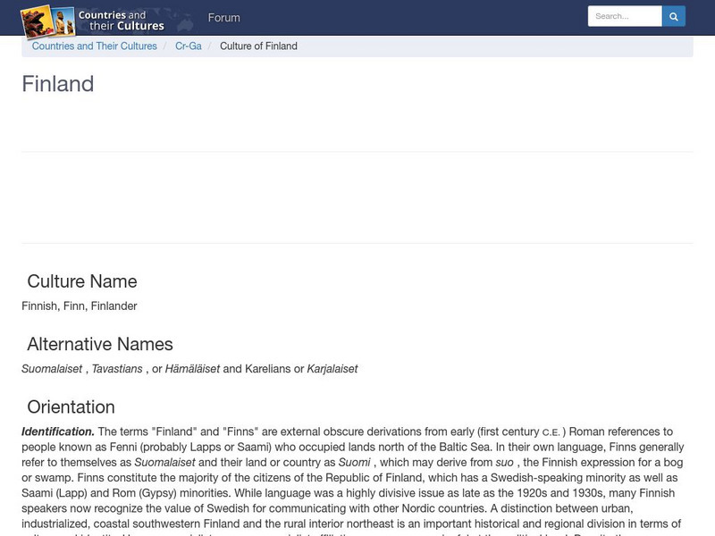 Countries and Their Cultures: Finland Handout Countries and Their Cultures: Finland Handout