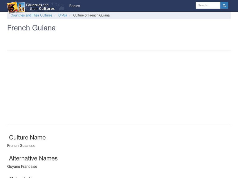 Countries and Their Cultures: French Guiana Handout Countries and Their Cultures: French Guiana Handout
