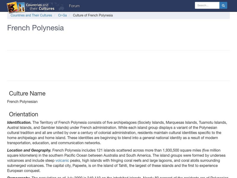 Countries and Their Cultures: French Polynesia Handout Countries and Their Cultures: French Polynesia Handout