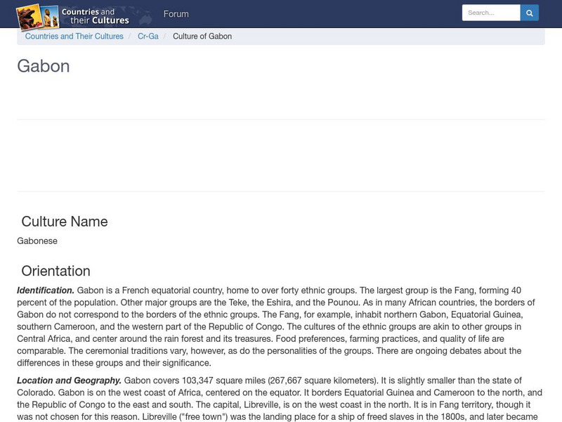 Countries and Their Cultures: Gabon Handout Countries and Their Cultures: Gabon Handout