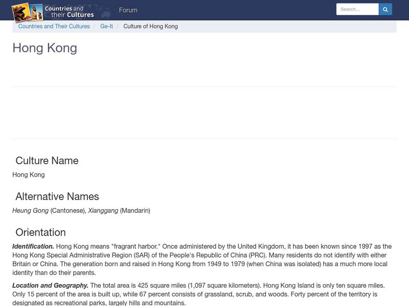 Countries and Their Cultures: Hong Kong Handout Countries and Their Cultures: Hong Kong Handout