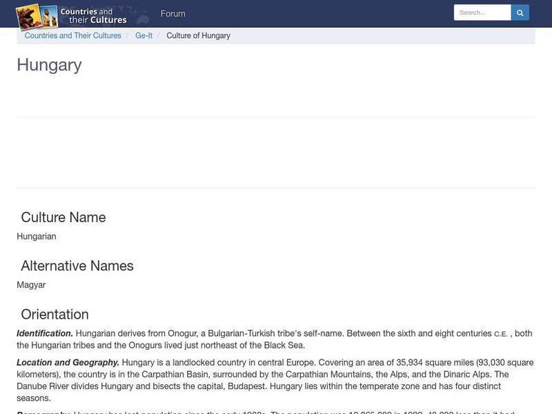 Countries and Their Cultures: Hungary Handout Countries and Their Cultures: Hungary Handout