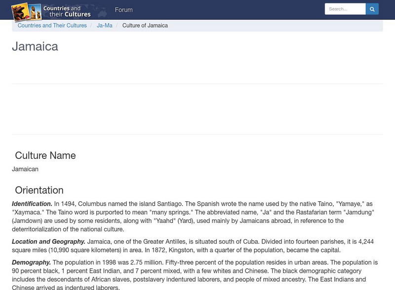 Countries and Their Cultures: Jamaica Handout Countries and Their Cultures: Jamaica Handout