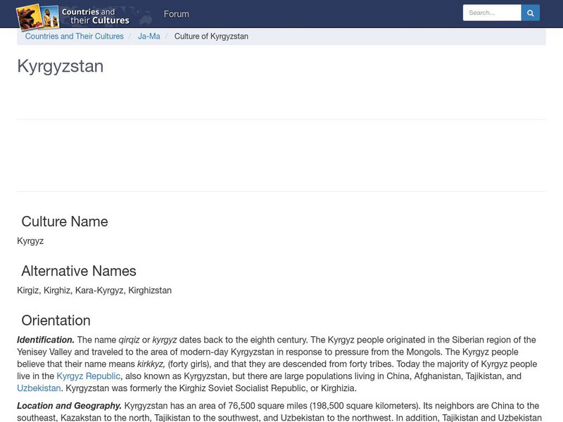 Countries and Their Cultures: Kyrgyzstan Handout Countries and Their Cultures: Kyrgyzstan Handout