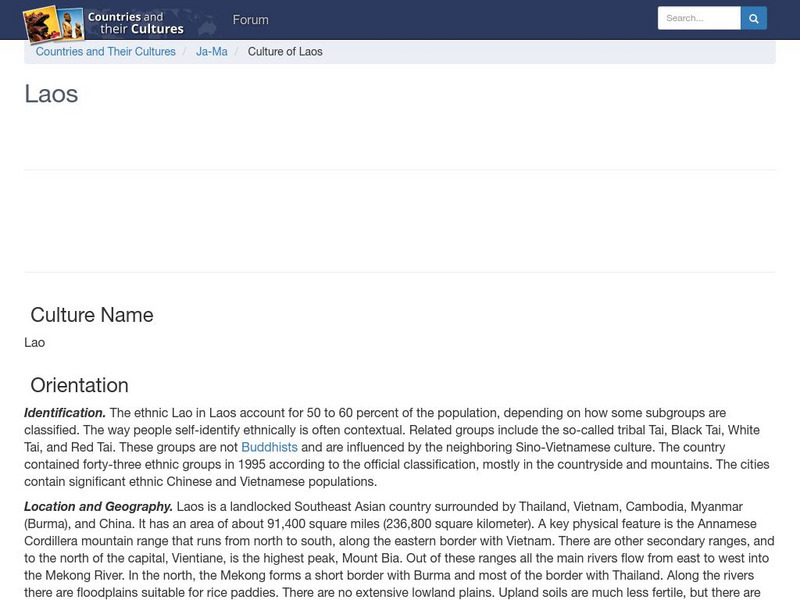 Countries and Their Cultures: Laos Handout Countries and Their Cultures: Laos Handout