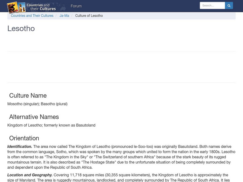 Countries and Their Cultures: Lesotho Handout Countries and Their Cultures: Lesotho Handout