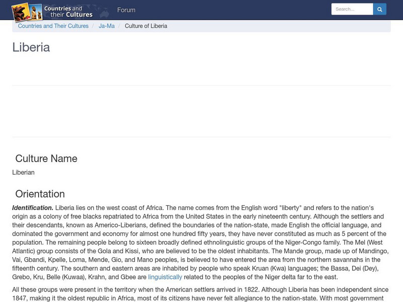 Countries and Their Cultures: Liberia Handout Countries and Their Cultures: Liberia Handout