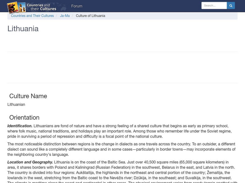 Countries and Their Cultures: Lithuania Handout