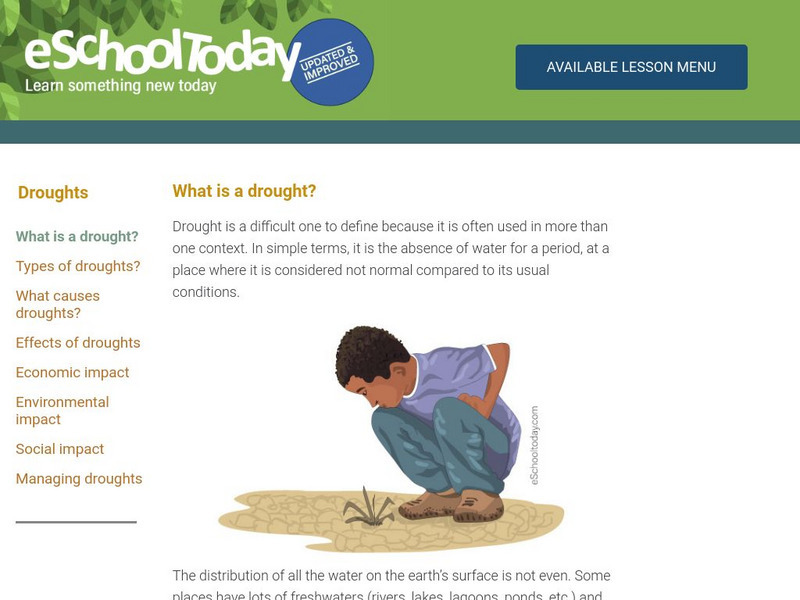 E School Today: Your Cool Facts and Tips on Droughts Handout E School Today: Your Cool Facts and Tips on Droughts Handout