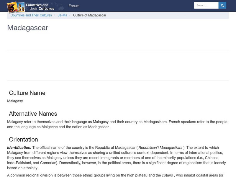 Countries and Their Cultures: Madagascar Handout Countries and Their Cultures: Madagascar Handout