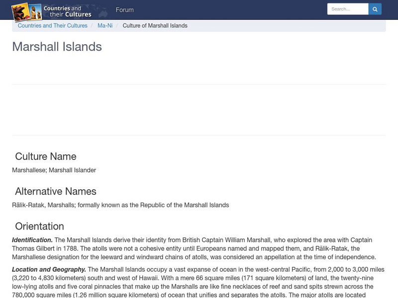 Countries and Their Cultures: Marshall Islands Handout