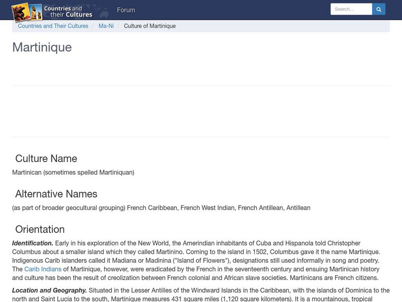 Countries and Their Cultures: Martinique Handout Countries and Their Cultures: Martinique Handout