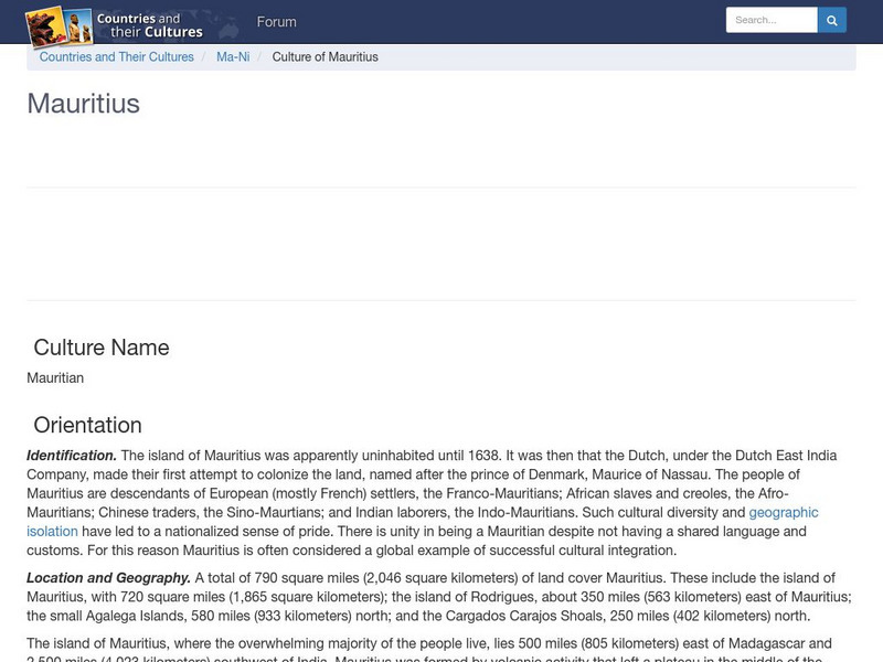 Countries and Their Cultures: Mauritius Handout Countries and Their Cultures: Mauritius Handout