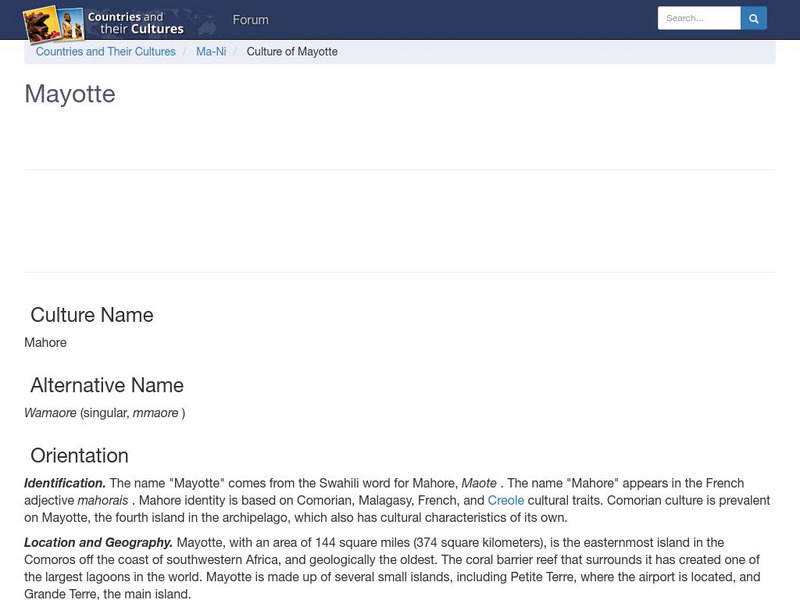 Countries and Their Cultures: Mayotte Handout