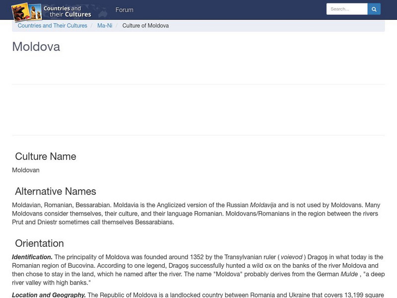 Countries and Their Cultures: Moldova Handout Countries and Their Cultures: Moldova Handout