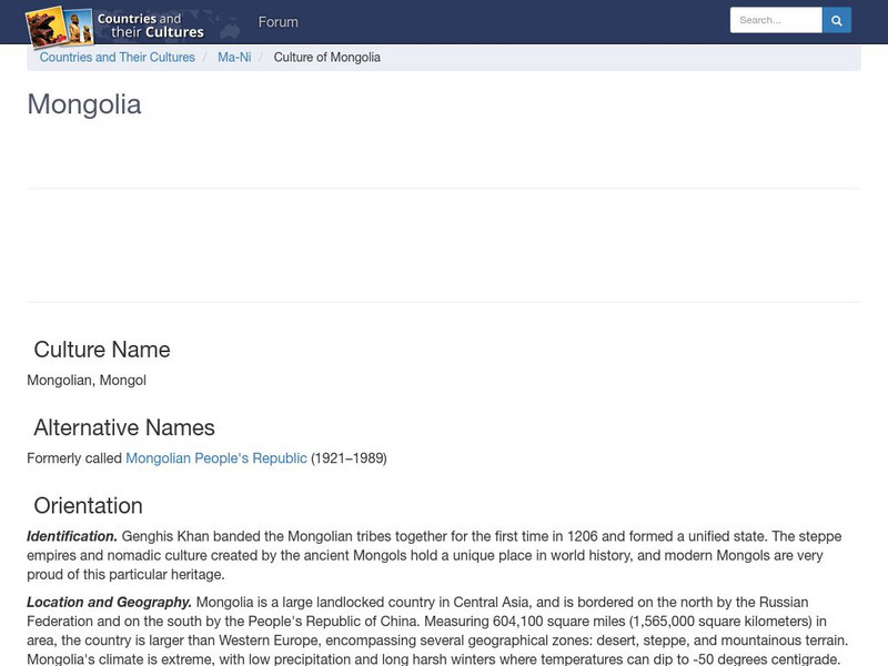 Countries and Their Cultures: Mongolia Handout