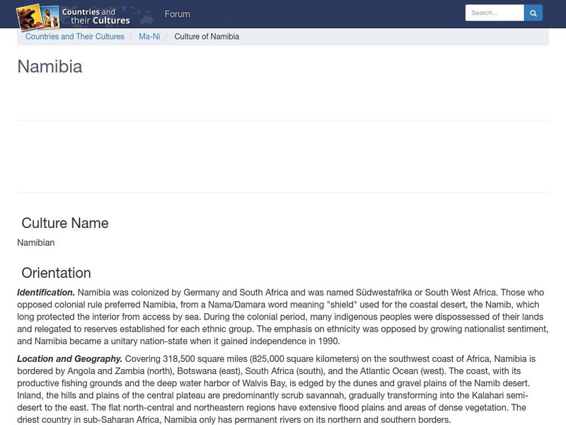 Countries and Their Cultures: Namibia Handout Countries and Their Cultures: Namibia Handout