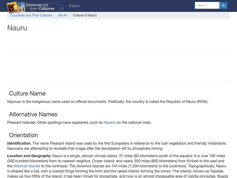 Countries and Their Cultures: Nauru Handout