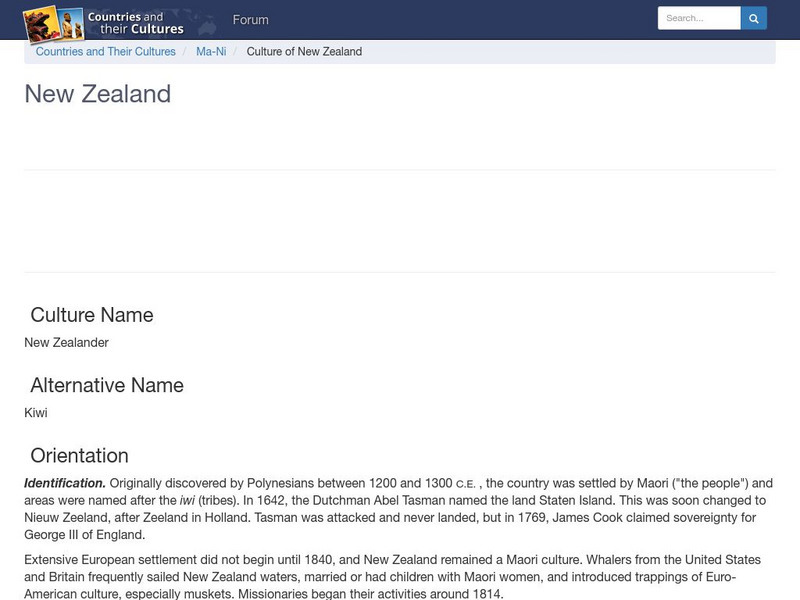 Countries and Their Cultures: New Zealand Handout Countries and Their Cultures: New Zealand Handout