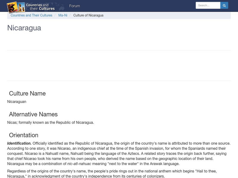 Countries and Their Cultures: Nicaragua Handout Countries and Their Cultures: Nicaragua Handout