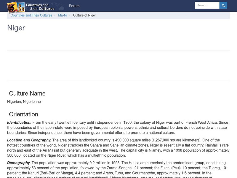 Countries and Their Cultures: Niger Handout Countries and Their Cultures: Niger Handout