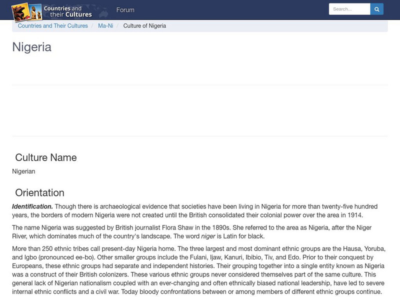 Countries and Their Cultures: Nigeria Handout Countries and Their Cultures: Nigeria Handout