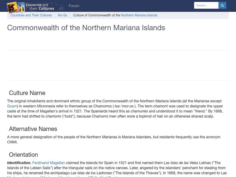 Countries and Their Cultures: Commonwealth of the Northern Mariana Islands Handout Countries and Their Cultures: Commonwealth of the Northern Mariana Islands Handout