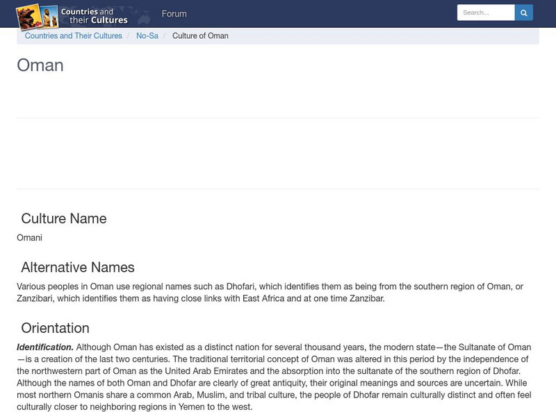 Countries and Their Cultures: Oman Handout Countries and Their Cultures: Oman Handout