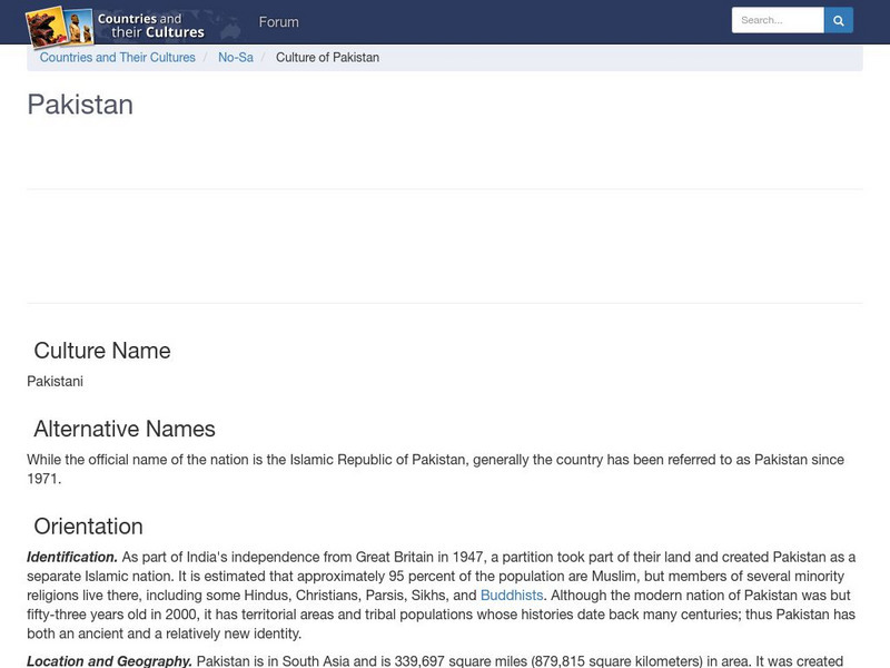Countries and Their Cultures: Pakistan Handout Countries and Their Cultures: Pakistan Handout