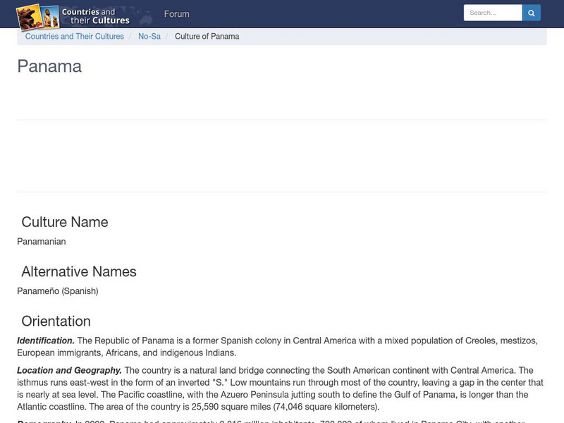 Countries and Their Cultures: Panama Handout Countries and Their Cultures: Panama Handout