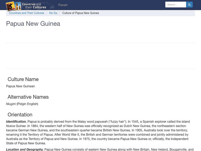Countries and Their Cultures: Papua New Guinea Handout Countries and Their Cultures: Papua New Guinea Handout
