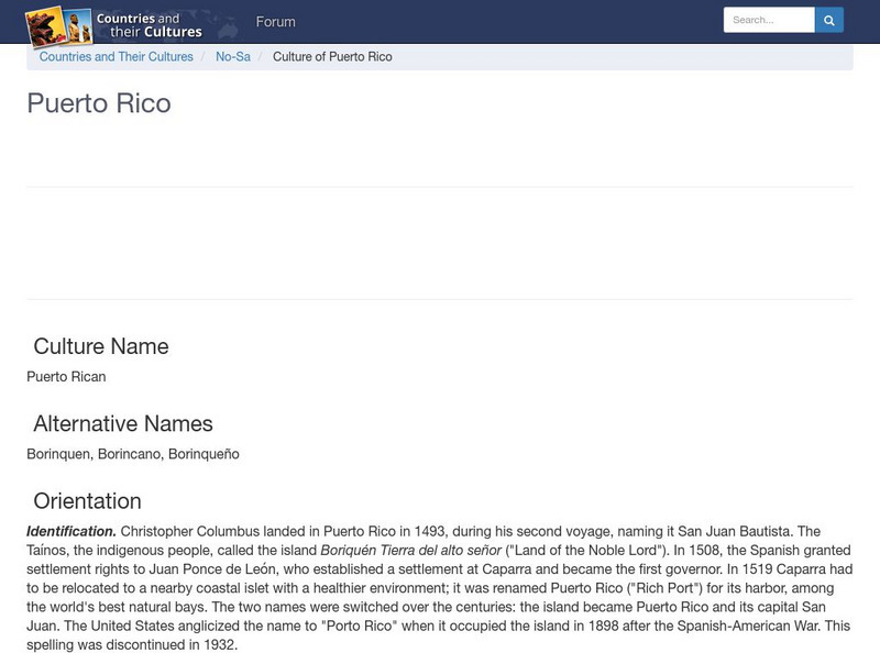 Countries and Their Cultures: Puerto Rico Handout