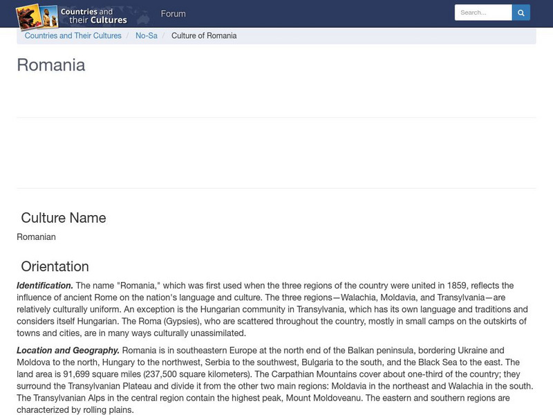 Countries and Their Cultures: Romania Handout Countries and Their Cultures: Romania Handout