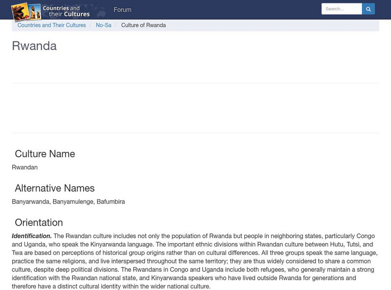 Countries and Their Cultures: Rwanda Handout Countries and Their Cultures: Rwanda Handout