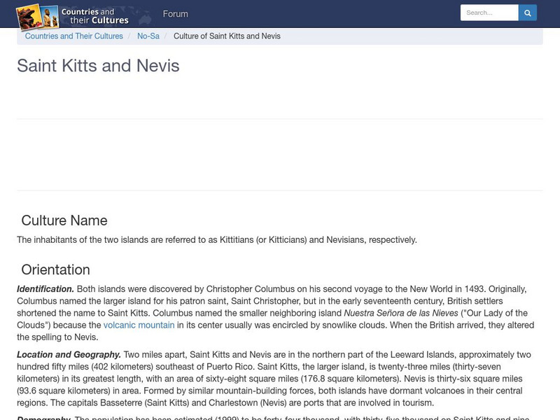 Countries and Their Cultures: Saint Kitts and Nevis Handout Countries and Their Cultures: Saint Kitts and Nevis Handout