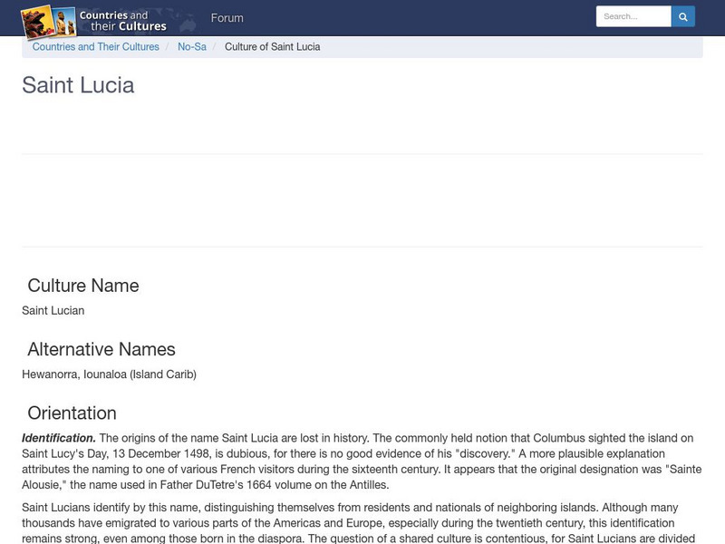 Countries and Their Cultures: Saint Lucia Handout Countries and Their Cultures: Saint Lucia Handout