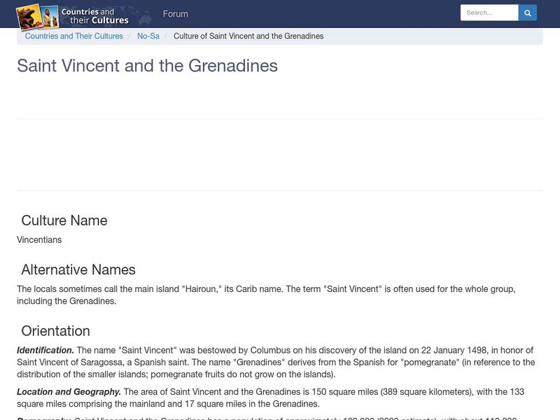 Countries and Their Cultures: Saint Vincent and the Grenadines Handout Countries and Their Cultures: Saint Vincent and the Grenadines Handout