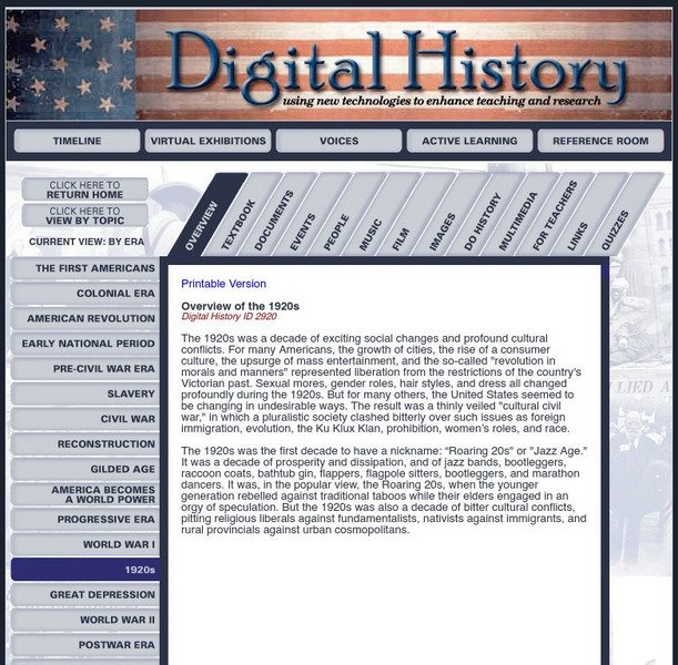 Digital History: Overview of the 1920s Unit Plan Digital History: Overview of the 1920s Unit Plan