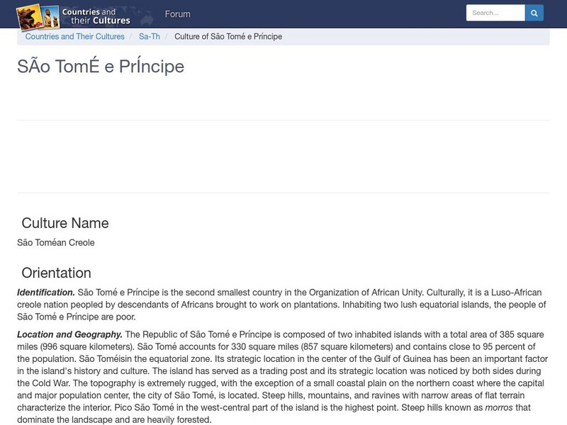 Countries and Their Cultures: Sao Tome E Principe Handout Countries and Their Cultures: Sao Tome E Principe Handout
