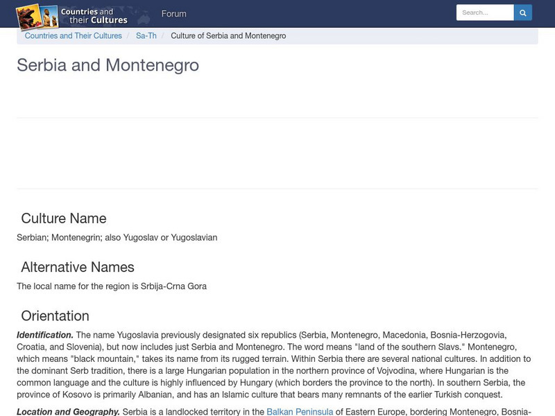 Countries and Their Cultures: Serbia and Montenegro Handout