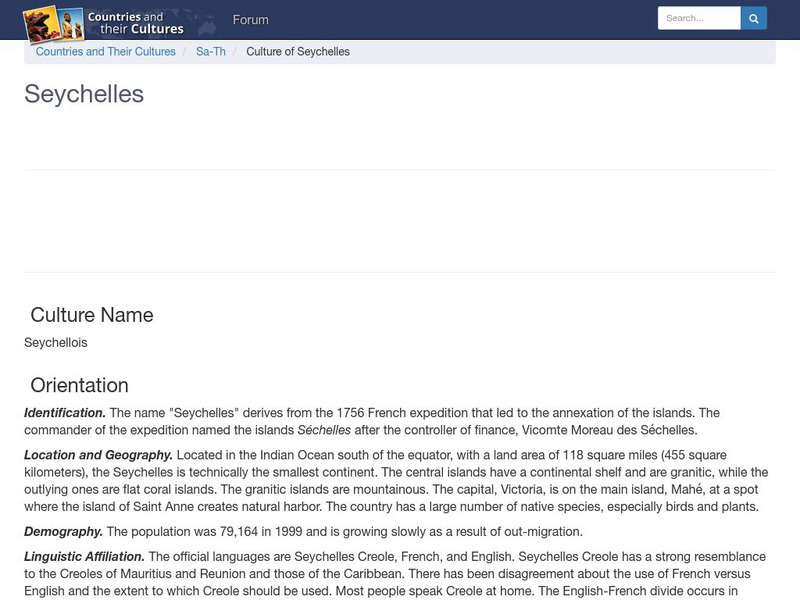 Countries and Their Cultures: Seychelles Handout Countries and Their Cultures: Seychelles Handout