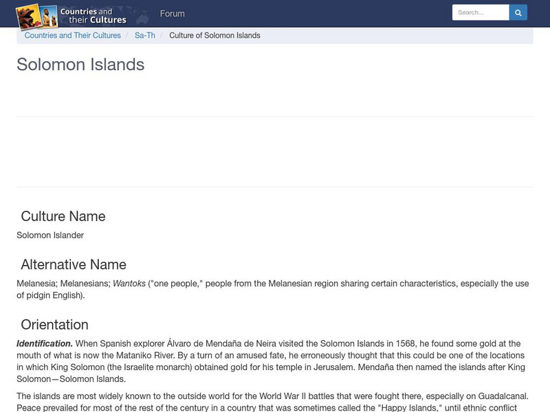 Countries and Their Cultures: Solomon Islands Handout