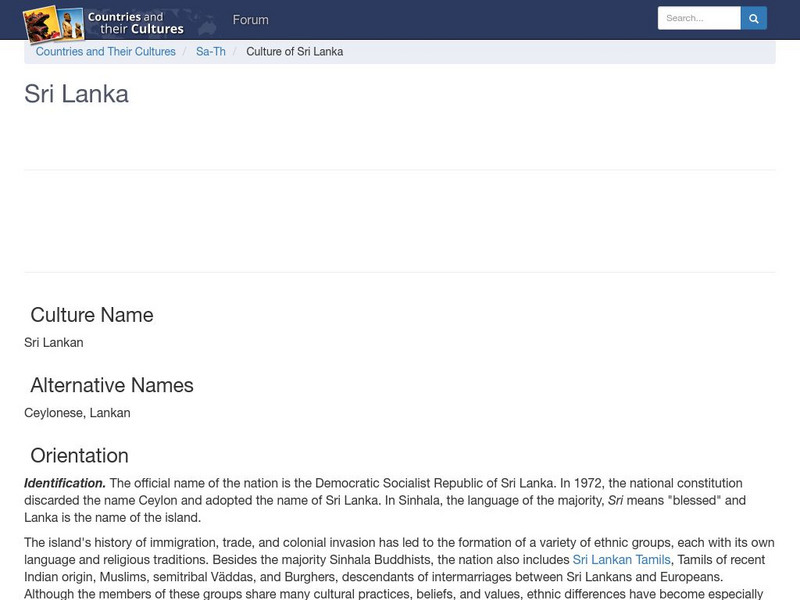 Countries and Their Cultures: Sri Lanka Handout Countries and Their Cultures: Sri Lanka Handout